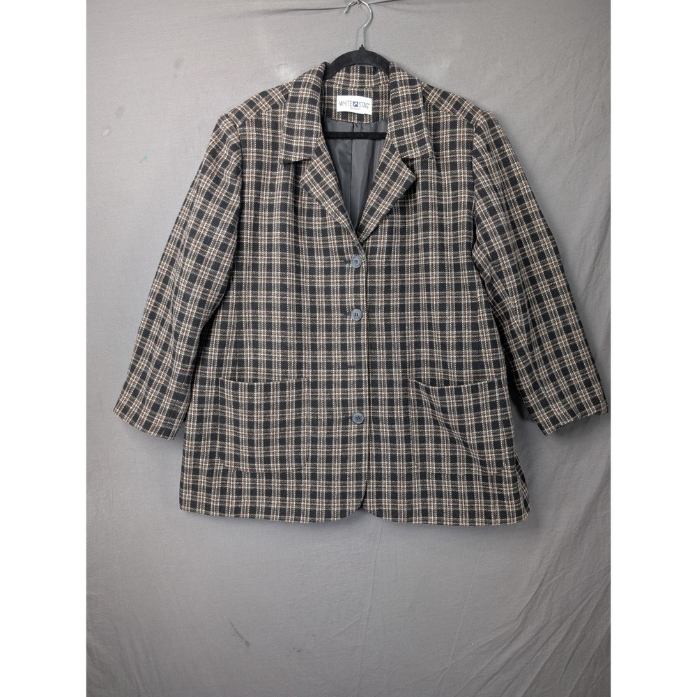 White Stag Woman Plaid Wool Blend Blazer Jacket Brown Black 22W